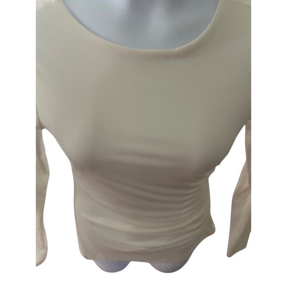 CARMEN MARC VALVO, SIZE M, CREAM RUCHED LONG SLEEVE TOP - Picture 3 of 4